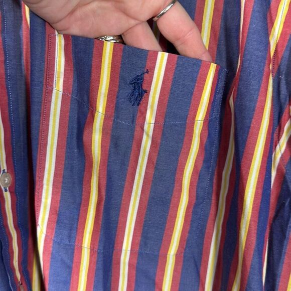 Ralph Lauren Golf Mens Tilden Button Down Shirt size XL Blue Red Striped READ - Picture 2 of 6